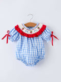 Rylee Faith Designs - Baby Girls Summer Strawberry Bow Embroidered Smocked Romper