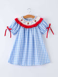 Rylee Faith Designs - Girls Summer Strawberry Bow Embroidered Smocked Dress