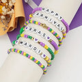 Mardi Gras Beaded Bracelet Set (7-Pack) – Stretchy Multi-Layer Elastic Wristbands, Assorted Styles
