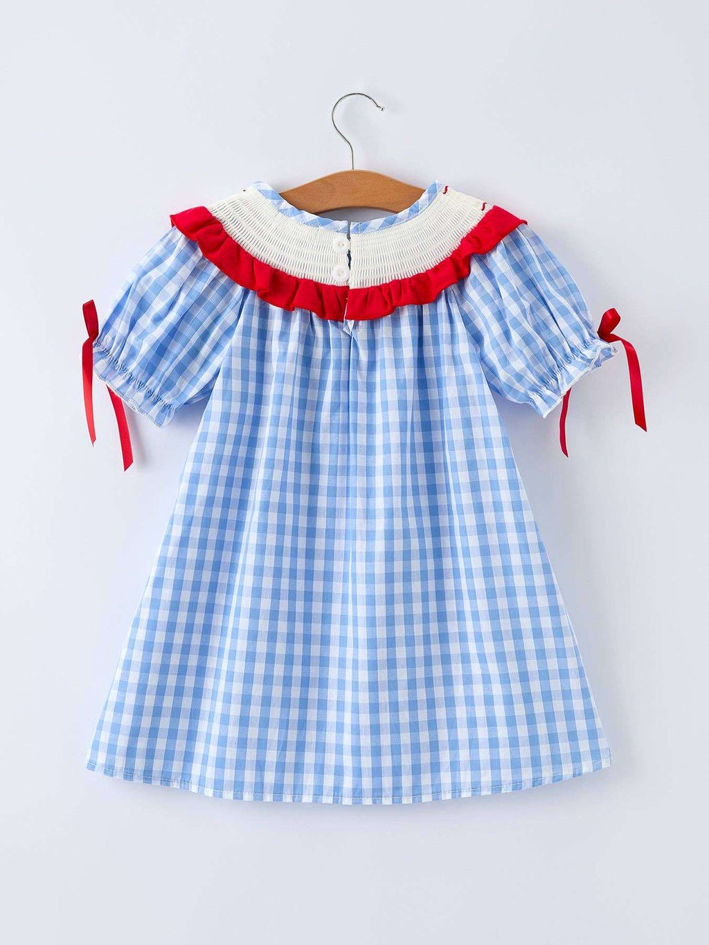 Rylee Faith Designs - Girls Summer Strawberry Bow Embroidered Smocked Dress
