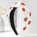 Strawberry & Pearl Knotted Headband – Whimsical White, Girls’ Accessory